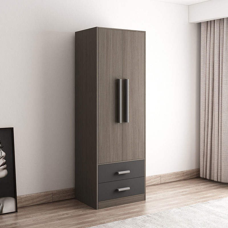 MONTELIO ALTO, a tall walnut-tone wardrobe with two doors and two dark drawers