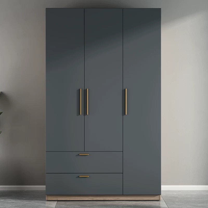 MONTELIO ARCO, a slate three-door wardrobe with two drawers and long vertical pulls