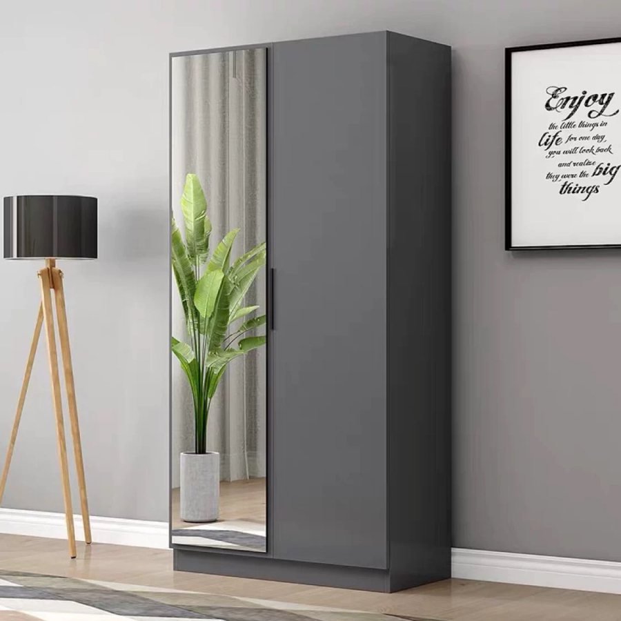 MONTELIO NERO, a charcoal two-door wardrobe with a full-length mirror