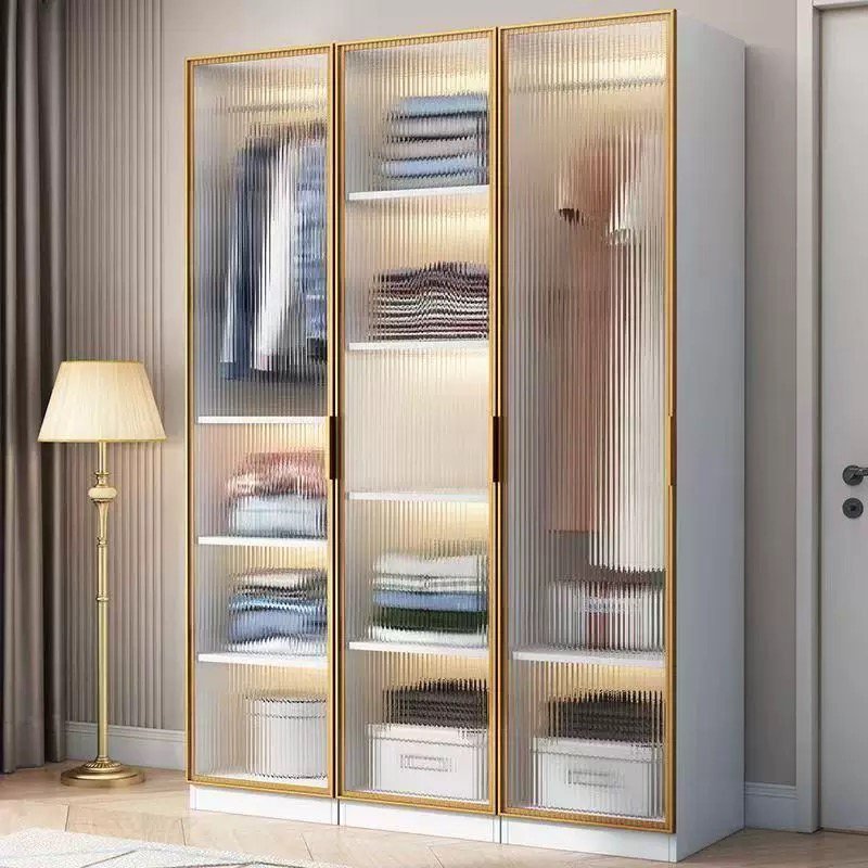 MONTELIO VELA, a three-door wardrobe with fluted glass doors in slim frames